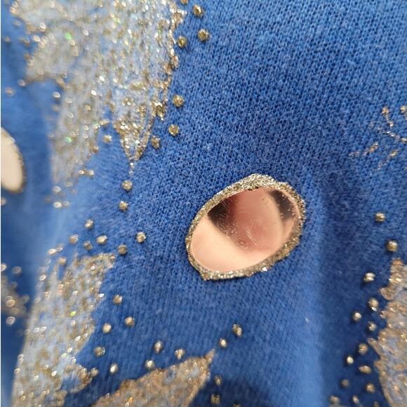 Hanes Her Way Blue Sequin Ugly Sweater Sz XL Holiday Kitschy Leaves Snowflakes - Picture 8 of 10